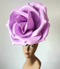 Lavender flower fascinator headband for wedding guest, giant vertical rose on hairband, Kentucky Derby Headdress, Couture Hat.jpg