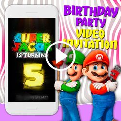 Super Mario bros movie video invitation, Mario birthday party animated invite, Nintendo mobile digital custom video