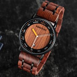 Wooden Quartz Watch Date Display Casual Customized Wristwatch For Men Unique Holiday Christmas Gift