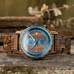 BIRD Wood Watch Men Business Japanese Quartz Movement Watches Engraved Chronograph Wristwatch with Date Display