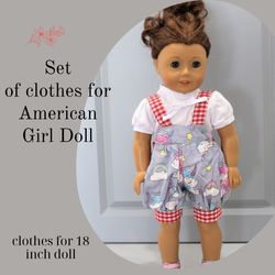 Handmade American girl doll clothes - unicorn jumpsuit  – doll shoes and accessories – gift from grandmother
