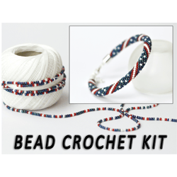 Do It Yourself, stars and stripes, bracelet USA Flag, Kit to make bracelet, bead crochet kit, bracelet 4th july