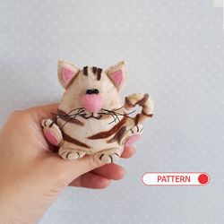 Cat pattern, stuffed animal toys felt or plush sewing pattern and tutorial with photos on how to make cute cat mom gifts