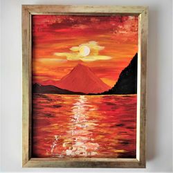 Sunset textured painting Landscape painting Seascape original painting Sunset palette knife painting wall decor
