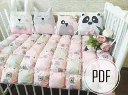 Сrib set pattern 5 in 1/ Crib quilt pattern + animal pillow
