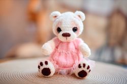 Handmade plush bear. Bear with clothes. Crochet stuffed bear toy. Collectible bear. Teddy bear. Fluffy handmade bear