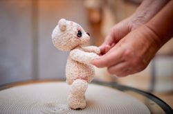Handmade plush beige bear. Crochet stuffed bear. Collectible toy. Fluffy crochet teddy bear. Handmade toy. Nursery decor