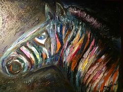 Colourful zebra oil painting
