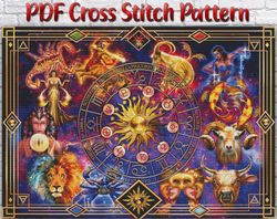 Zodiac Sign Counted Cross Stitch Pattern / Modern Astrological Sign PDF Chart / Zodiac Signs Embroidery PDF Pattern