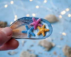 Miniature colorful STARFISH, Tiny crochet sea animals, Micro Starfish amigurumi, Nautical decor for dollhouse or diorama