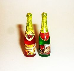 Dollhouse miniature 1:12 Merry Christmas champagne bottle Festive!!