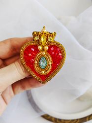 Red heart brooch, Sailor moon jewelry, gift for girlfriend, handmade brooch