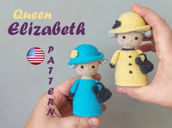 Queen Elizabeth crochet pattern mini Amigurumi doll PDF Tutorial in English (USA terms)  | two variations