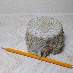 Miniature table with knitted tablecloth in 1:12 scale