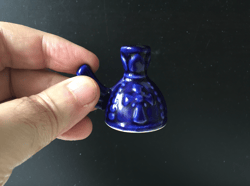 Ceramic candle holder - bottle blue with a handle | Height: 4.5 cm (1,8 inches) | Made in Russia