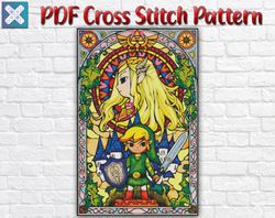 The Legend Of Zelda Counted Cross Stitch Pattern / Zelda Stained Glass PDF Cross Stitch Chart / Anime Printable Chart