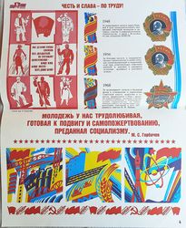 Soviet Komsomol poster 1988 - Perestroika working youth USSR banner