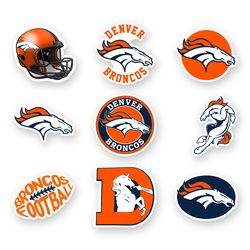 Denver Broncos Sticker Set of 9 by 2 inches NFL Team Die Cut Vinyl Decals Car Window Case