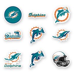 Miami Dolphins NFL Team Stickers Set of 9 pcs by 2 inches Vinyl Decals Car Window Truck Laptop Case Wall