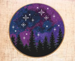 Galaxy Cross Stitch Pattern Modern Cross Stitch Forest Starry Night sky Cross Stitch PDF