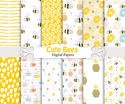Bee paper, seamless patterns.