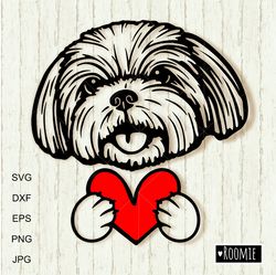 Cute Shih Tzu with heart Shirt design svg for Cricut, Peeking dog, Car Decal Clipart Vector Cut file Vinyl /143