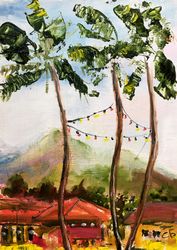 Hawaii Painting Original Art Honolulu Artwork Tropical Beach Art Landscape Oil Painting 7 by 5 by SerjBond