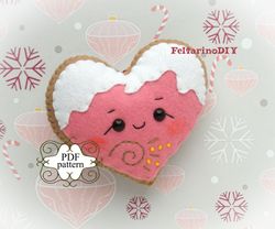 Felt gingerbread heart, Christmas ornaments patterns, Felt toy pattern, Felt sewing pattern
