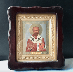 St Nicholas  of Myra | High quality serigraph icon in wooden box case/kiot with glass | Size: 7,5 x 8,6"