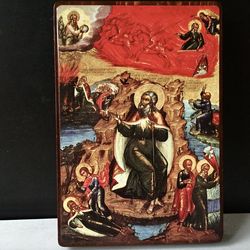 The Fiery Ascent of the Prophet Elijah | Icon print Mounted on Wood 7,5" x 5,5" | Made in Russia