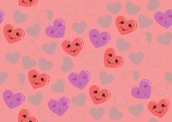 Cute cartoon hearts with faces pink pattern