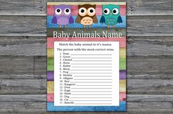 Owl Baby Animals Name Game,Woodland Baby shower games printable,Fun Baby Shower Activity,Instant Download-385