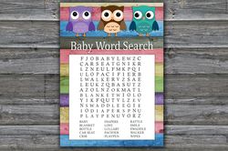 Owl Baby shower word search game card,Woodland Baby shower games printable,Fun Baby Shower Activity,Instant Download-385