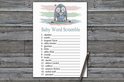 Penguin Baby word scramble game card,Winter animals Baby shower games printable,Fun Baby Shower Activity--384