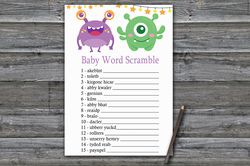 Monster Baby word scramble game card,Little Monster Baby shower games printable,Fun Baby Shower Activity,Instant Downloa