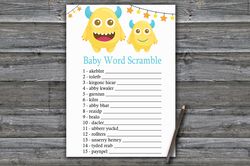 Little Monster Baby word scramble game card,Monster Baby shower games printable,Fun Baby Shower Activity,Instant Downloa