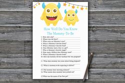 Little Monster How well do you know baby shower game card,Monster Baby shower games printable,Fun Baby Shower Activity
