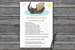 Otter How well do you know baby shower game card,Woodland Baby shower games printable,Fun Baby Shower Activity-380