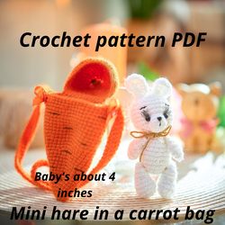 Pattern amigurumi bunny with a carrot. Scheme for crocheting a miniature hare. PDF crochet bunny pattern.