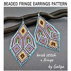 Fringe Beaded Earrings Pattern Brick Stitch Delica Seed Beads Beadwork Jewelry DIY Beading Large Earrings Ethnic Style
