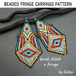 XL Oversized Fringe Beaded Earrings Pattern Brick Stitch Delica Seed Beads Beadwork Jewelry DIY Beading Large Earrings