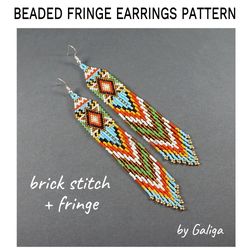Long Fringe Beaded Earrings Pattern Brick Stitch Delica Seed Beads Beadwork Jewelry DIY Beading Large Earrings