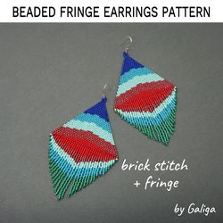 Ocean Sunset Fringe Beaded Earrings Pattern Brick Stitch Delica Seed Beads Beadwork Jewelry DIY Beading Large Earrings