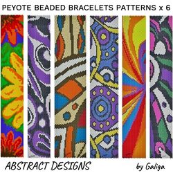 Abstract Design Peyote Bracelet Patterns SET of 6 Beaded Cuff Bracelets Beading Seed Bead Schema Beadwork Jewelry