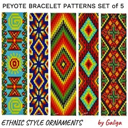 Peyote Bracelet Patterns Tribal Ethnic Huichol Native Folk Hippie African Set of 5 Seed Bead Cuff Beaded Beadwork Delica