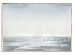 Gray Seascape Art Print Beach Watercolor Painting Neutral Minimalist Coastal Landscape Wall Art