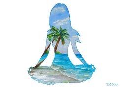 Yoga Painting Meditation Watercolor Seascape Original Art 12 by 8 Spiritual Wall Art