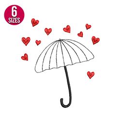 Umbrella with Hearts embroidery design, Machine embroidery pattern, Instant Download