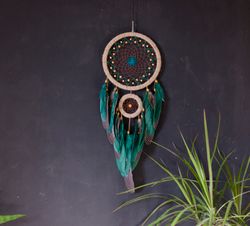 Green dream catcher wall hanging | Dreamcatcher above the bed decor | Not Native American