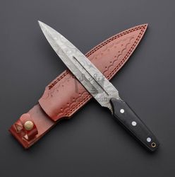 Handmade Damascus Steel 13 Inches Double Edge Beautiful Hunting Dagger, Battle Ready With Leather Sheath,